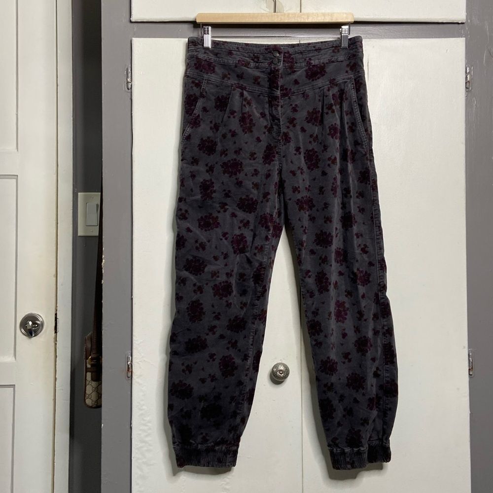 Anthropologie Women's Kalea Jogger Pleated Floral Cotton Velvet Pants Size M